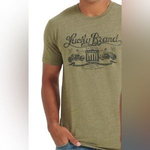 Lucky Brand Green Graphic Motorcycle Print Tee in Large